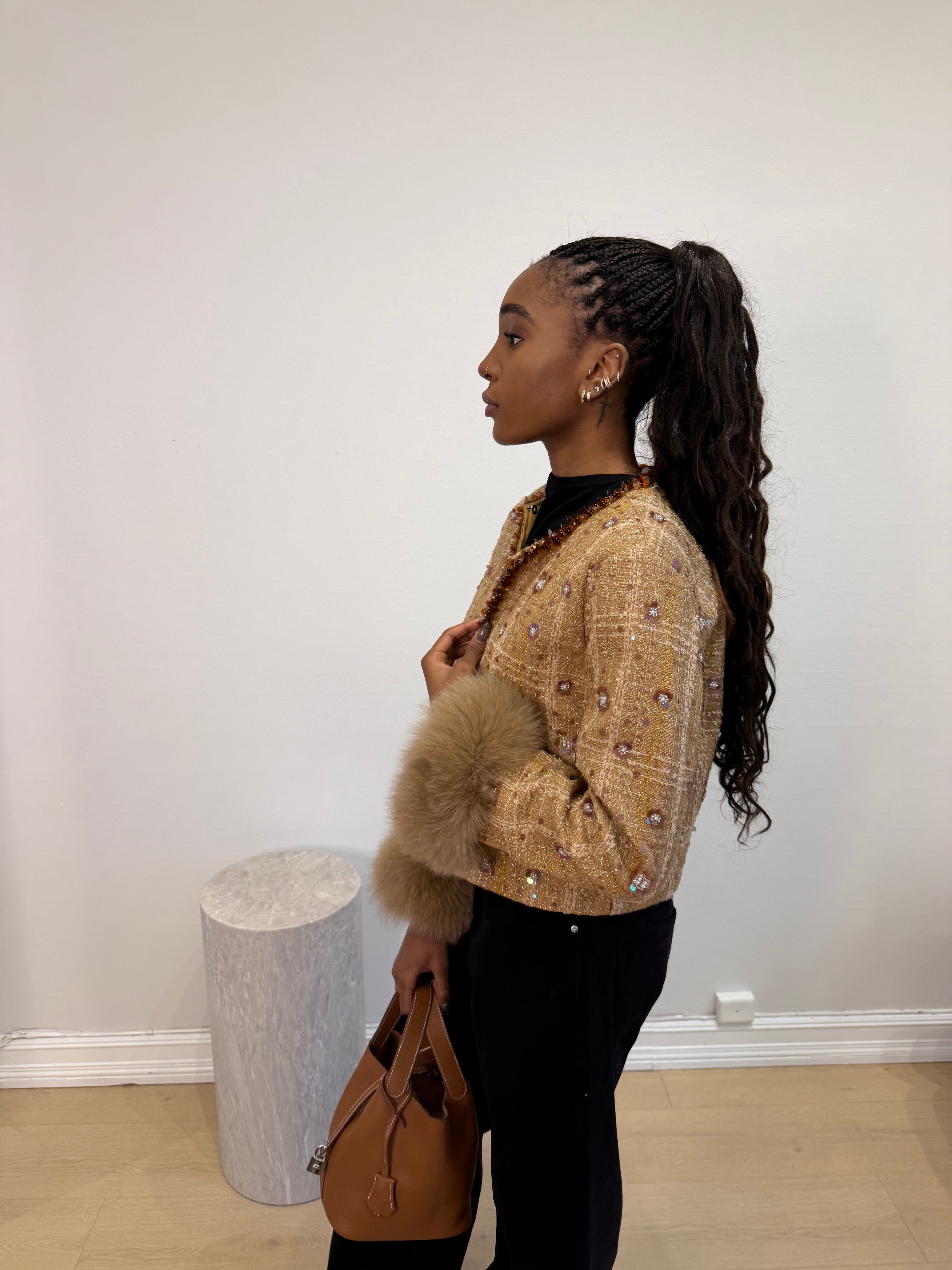 Caramel Down Jacket with Fur Cuffs