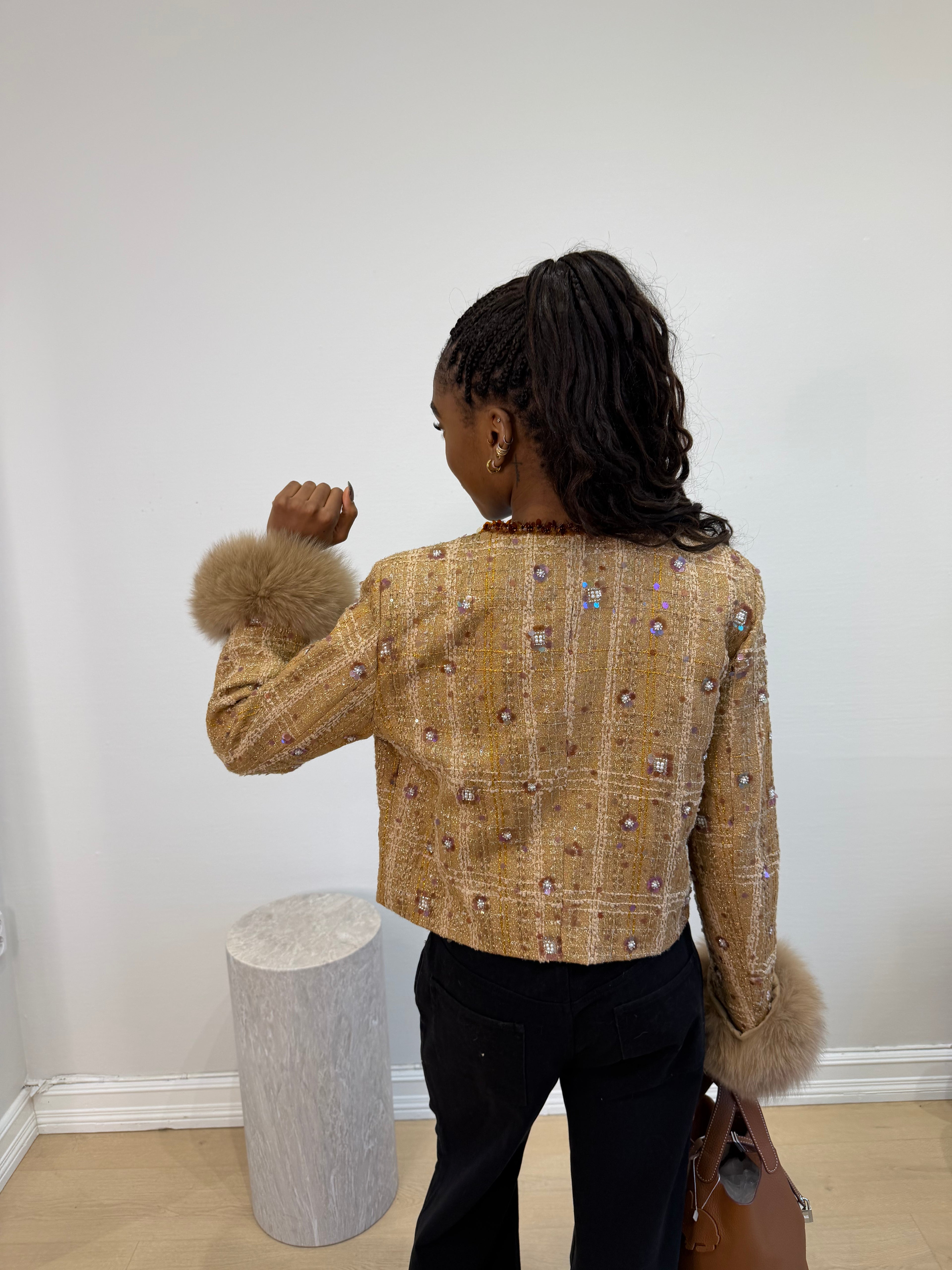 Caramel Down Jacket with Fur Cuffs