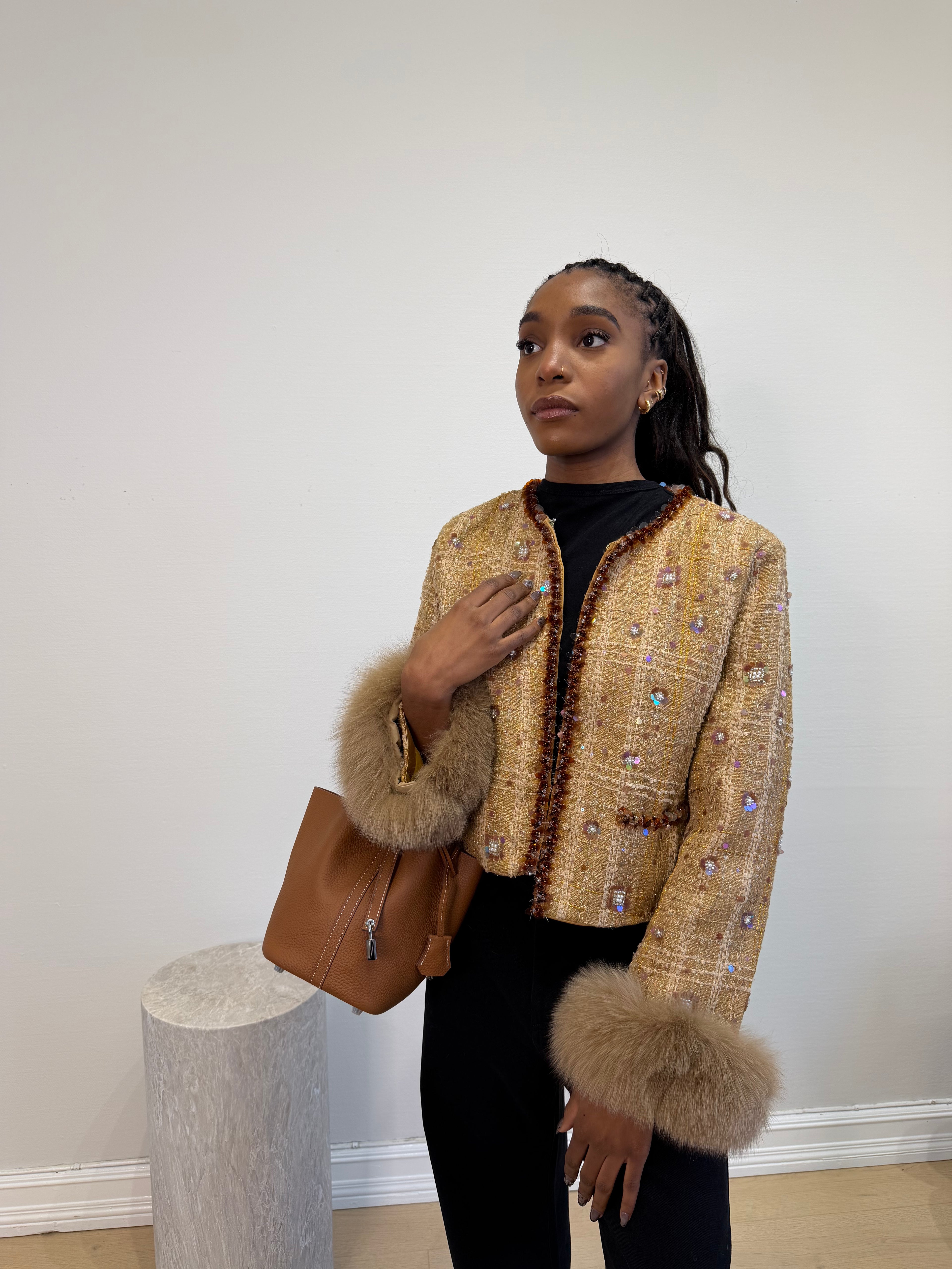 Caramel Down Jacket with Fur Cuffs