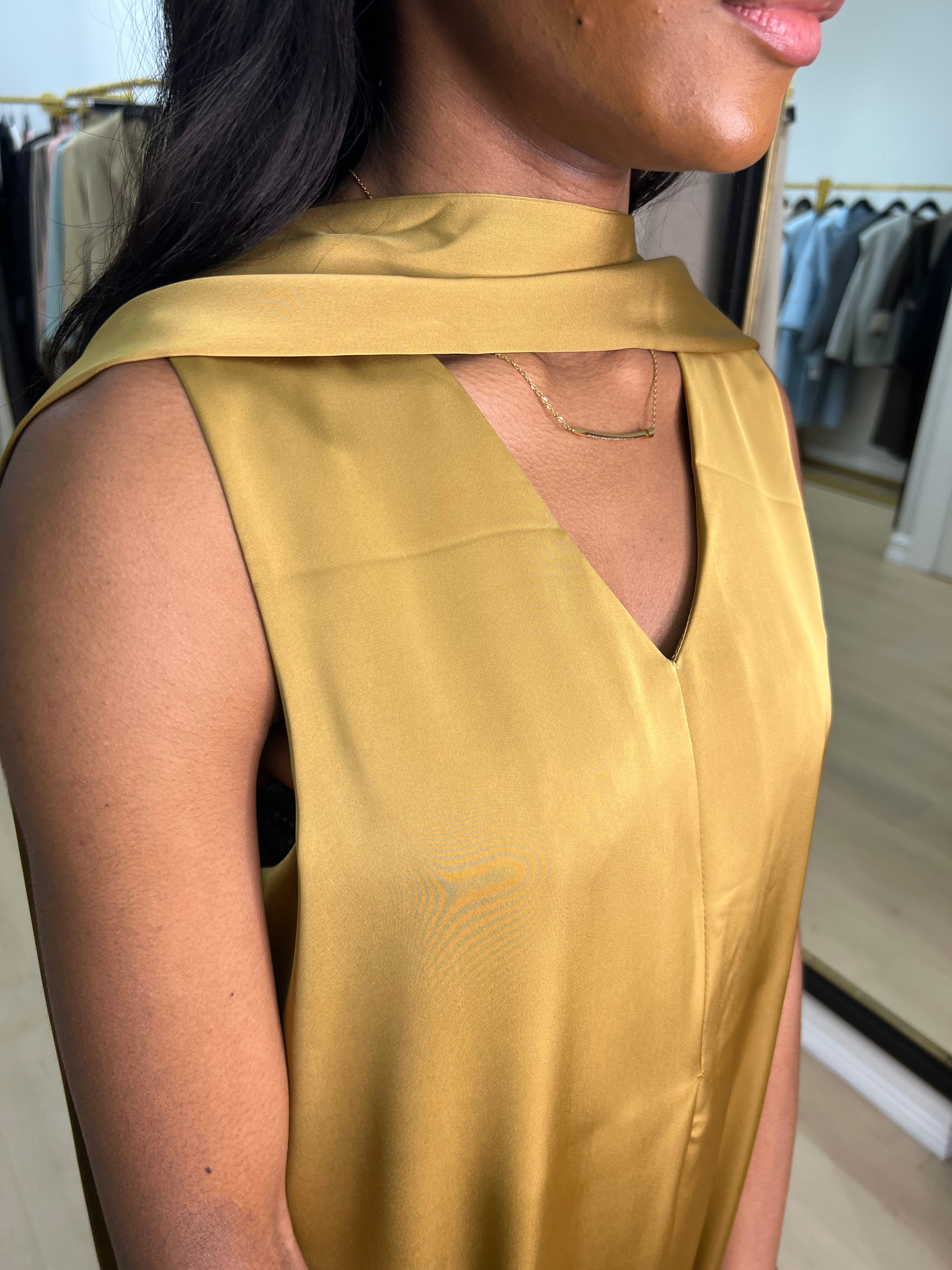 Sleeveless Scarfed Satin Dress